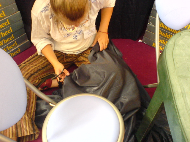 Cutting out a tablecloth